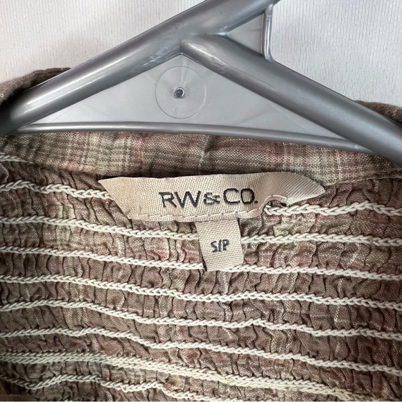 RW&CO. Tank top button up stripes y2k smocked detail vest Brown Plaid Blouse - Picture 12 of 15